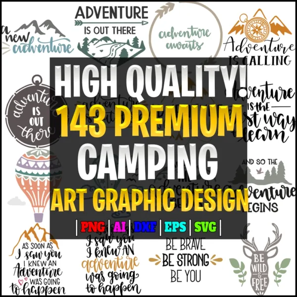 143 Premium ADVENTURE CAMPING BUNDLE Graphic Design